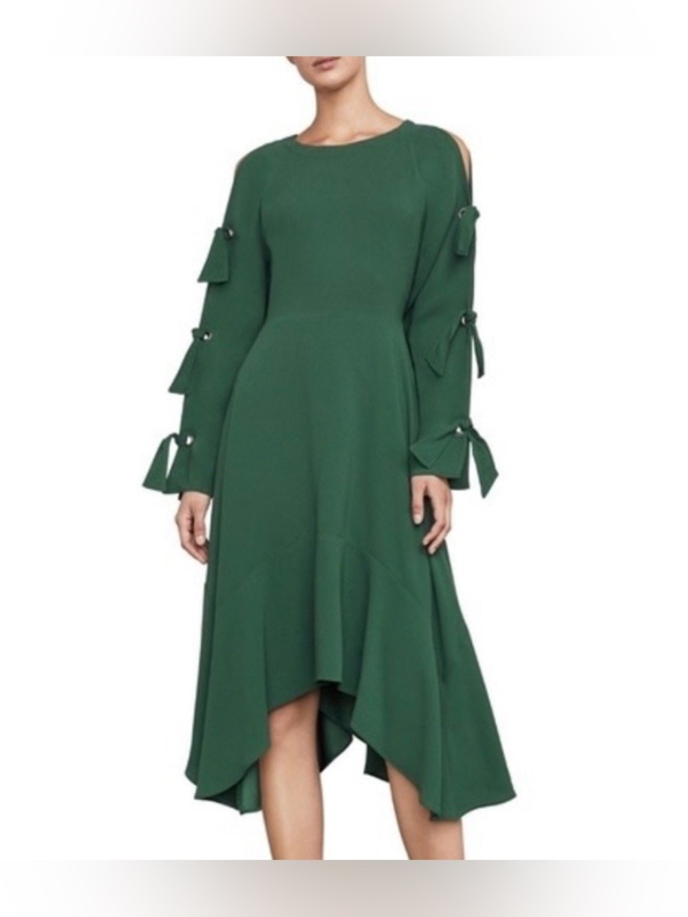 BCBGMaxAzria Emerald Green Cold-Shoulder High-Low Dress size 12